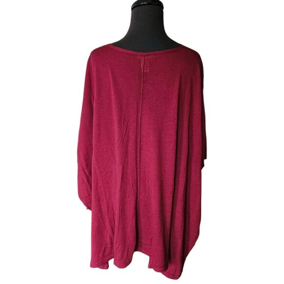 J. Jill Poncho Sweater Top Merino Wool Tencel Blend Dark Red One Size V Neck - Picture 3 of 6